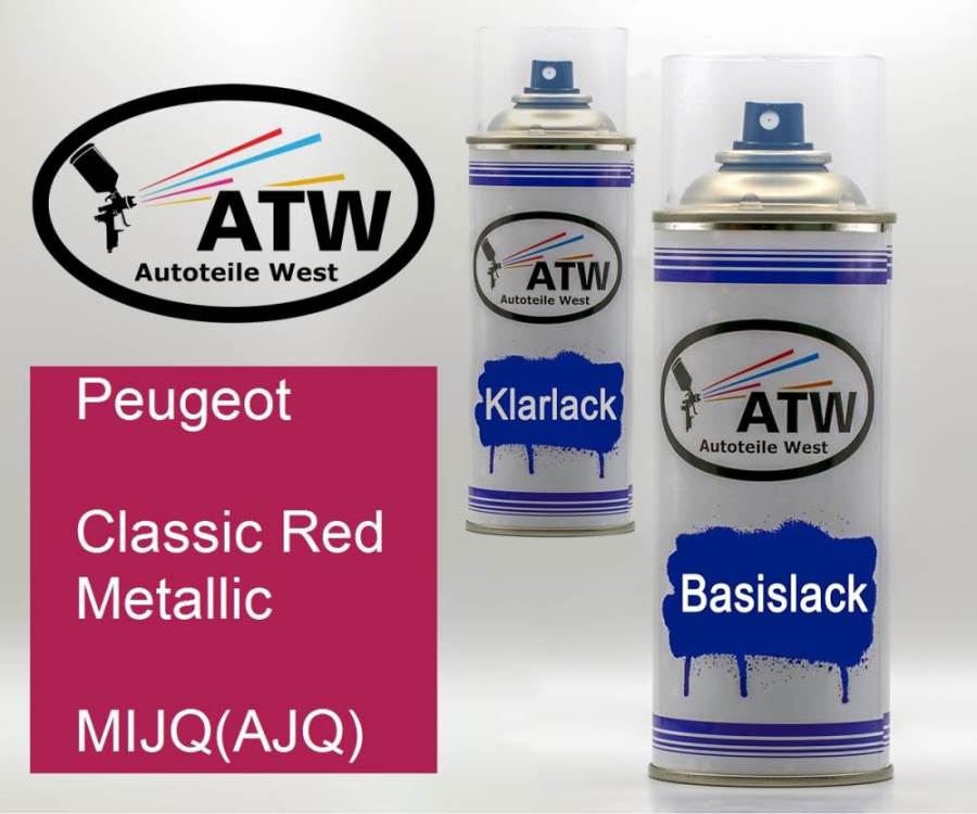 Peugeot, Classic Red Metallic, MIJQ(AJQ): 400ml Sprühdose + 400ml Klarlack - Set, von ATW Autoteile West.